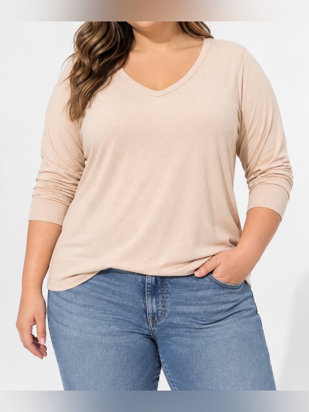 Torrid 5X Girlfriend Signature Jersey V-Neck Long Sleeve Ribbed Knit Cuff Tee